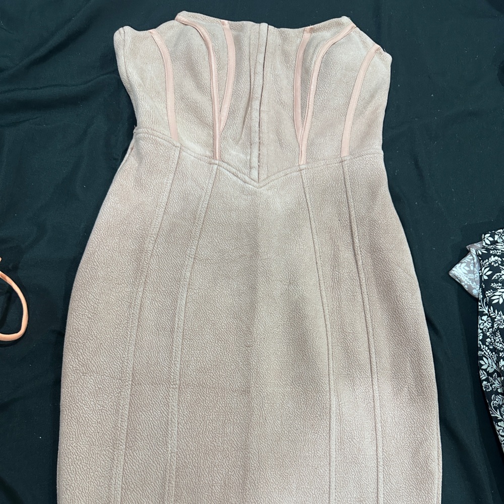 Fashion Nova Strapless Dress in Beige and Pink